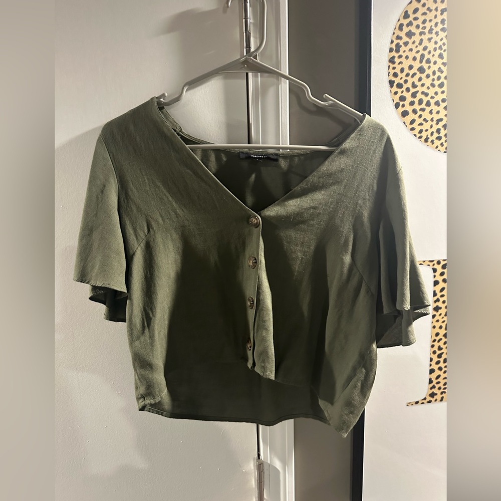 Army Green Linen Crop Top